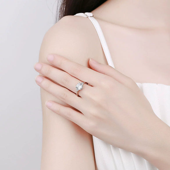 Women's S925 Sterling Silver Geometric Adjustable Ring With Eight Hearts And Arrows Simulated Diamond Electroplated Fashion Jewelry