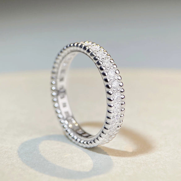 Women's S925 Sterling Silver Geometric Bead Ring With Electroplating