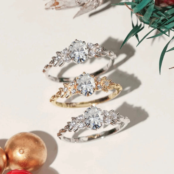 Women's S925 Sterling Silver Geometric Branch Tree Leaf Ring With Electroplating