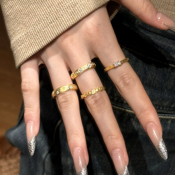 Women's S925 Sterling Silver Geometric Brushed Frosted Electroplated Ring