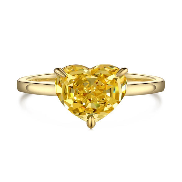Women's S925 Sterling Silver Geometric Cube Ring With Ice Flower Cut Yellow Zircon Minimalist Style Electroplated