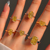 Women's S925 Sterling Silver Geometric Cube Ring With Ice Flower Cut Yellow Zircon Minimalist Style Electroplated