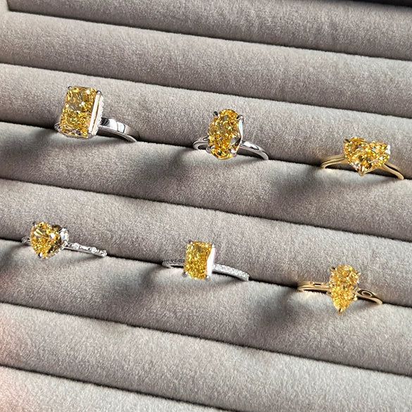 Women's S925 Sterling Silver Geometric Cube Ring With Ice Flower Cut Yellow Zircon Minimalist Style Electroplated