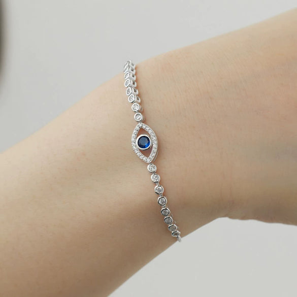Women's S925 Sterling Silver Geometric Devil's Eye Light Luxury Style Electroplated Bracelet