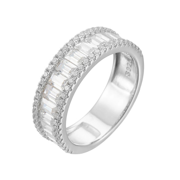 Women's S925 Sterling Silver Geometric Diamond Ring With Ice Flower Cut Zircon