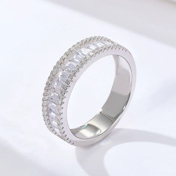 Women's S925 Sterling Silver Geometric Diamond Ring With Ice Flower Cut Zircon