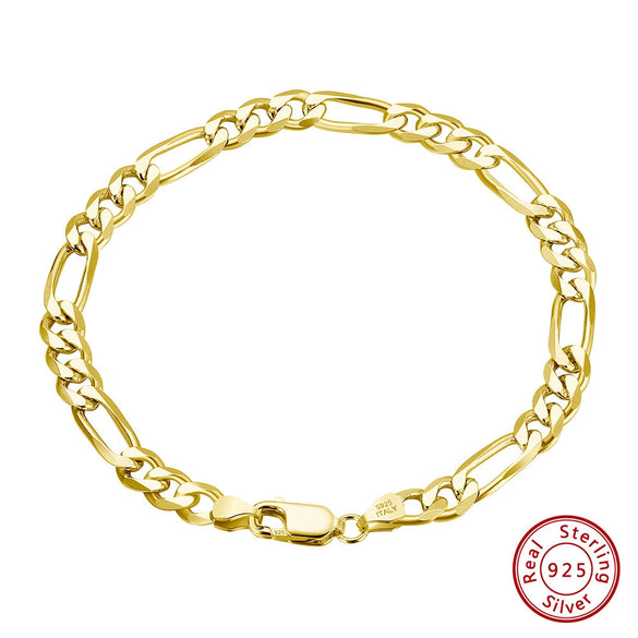 Women's S925 Sterling Silver Geometric Figaro Chain Bracelet With Electroplating