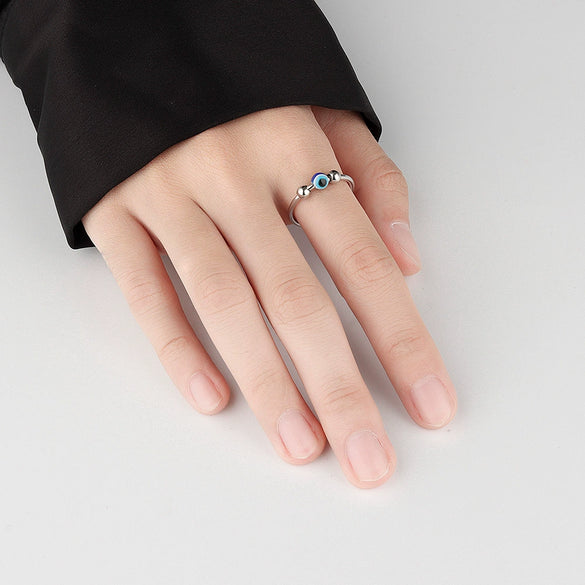 Women's S925 Sterling Silver Geometric Fish Eye Anti Anxiety Ring With Micro Bead Open Adjustable Design Electroplated Finish