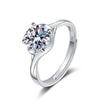 Women's S925 Sterling Silver Geometric Flower And Leaf Open Ring With Four Claw Detail Electroplated Fashion Jewelry