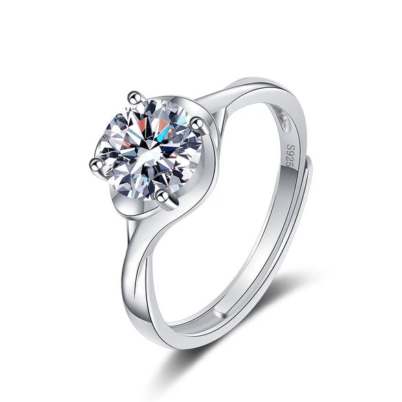 Women's S925 Sterling Silver Geometric Flower And Leaf Open Ring With Four Claw Detail Electroplated Fashion Jewelry
