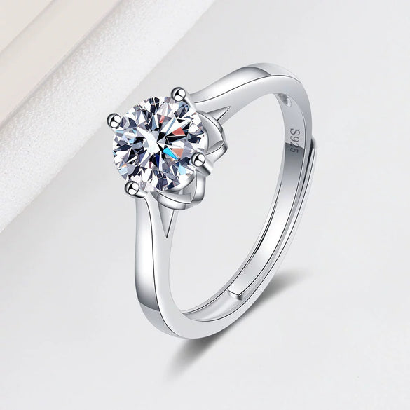 Women's S925 Sterling Silver Geometric Flower And Leaf Open Ring With Four Claw Detail Electroplated Fashion Jewelry