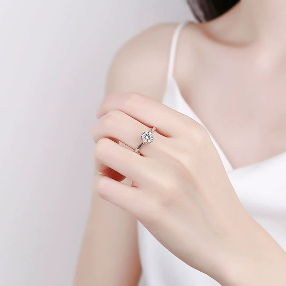 Women's S925 Sterling Silver Geometric Flower And Leaf Open Ring With Four Claw Detail Electroplated Fashion Jewelry