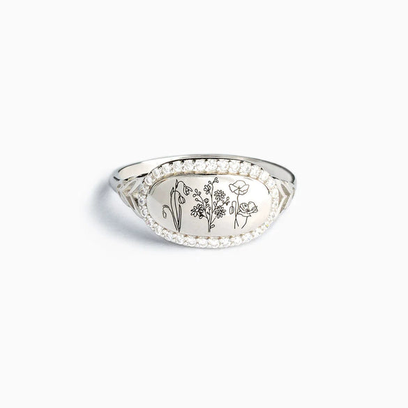 Women's S925 Sterling Silver Geometric Flower Glue Oil Zircon Ring Electroplated
