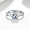 Women's S925 Sterling Silver Geometric Four Claw Full Diamond Adjustable Open Ring With Electroplated Finish