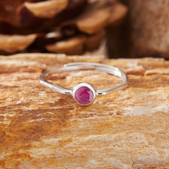 Women's S925 Sterling Silver Geometric Gemstone Ring Set With Natural Sapphire Ruby Garnet