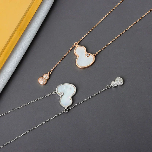 Women's S925 Sterling Silver Geometric Gourd Pendant Necklace With Tassel Electroplated Clavicle Chain Light Luxury Trendy Jewelry