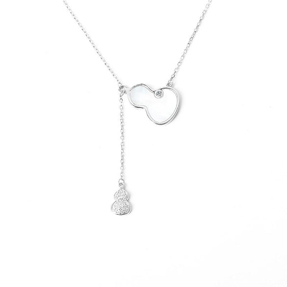 Women's S925 Sterling Silver Geometric Gourd Pendant Necklace With Tassel Electroplated Clavicle Chain Light Luxury Trendy Jewelry