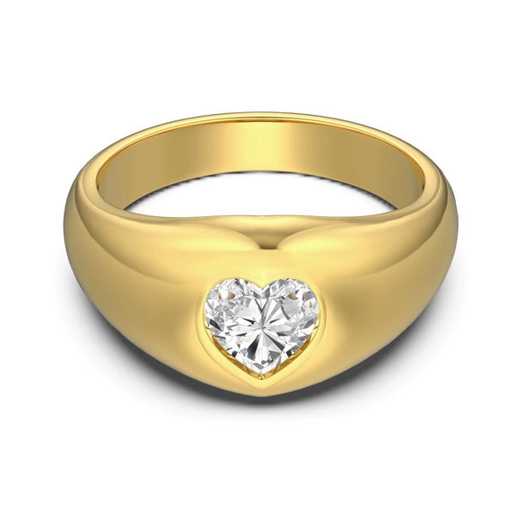 Women's S925 Sterling Silver Geometric Heart Shape Cut Zircon Electroplated Ring