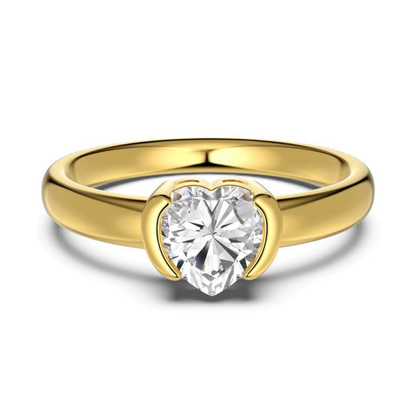 Women's S925 Sterling Silver Geometric Heart Shape Cut Zircon Electroplated Ring