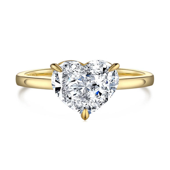 Women's S925 Sterling Silver Geometric Heart Shape Cut Zircon Electroplated Ring