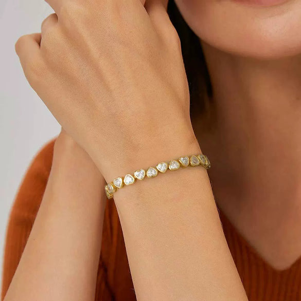 Women's S925 Sterling Silver Geometric Heartshaped Bracelet Electroplated