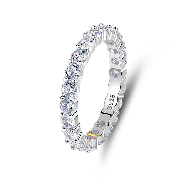 Women's S925 Sterling Silver Geometric High Carbon Diamond Stacked Full Diamond Row Ring With Eight Hearts And Eight Arrows Zircon