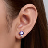 Women's S925 Sterling Silver Geometric Horse Eye Oval Purple Zircon Earrings With Diamond Design
