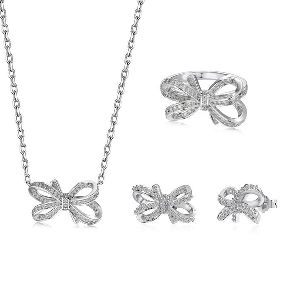 Women's S925 Sterling Silver Geometric Ice Flower Cut Zircon Jewelry Set Ring Necklace Earrings With Electroplating