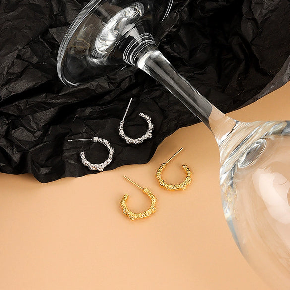 Women's S9525 Sterling Silver Geometric Irregular Concave And Convex Semicircle Earrings With Electroplating