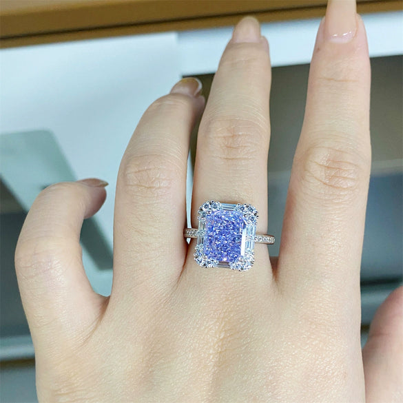 Women's S925 Sterling Silver Geometric Lavender Ice Flower Cut Ring With 8A Radon Cut Zircon And Electroplating
