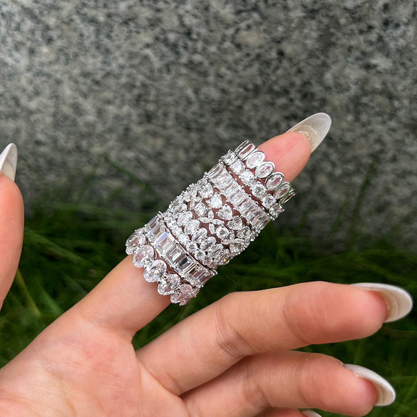 Women's S925 Sterling Silver Geometric Love Flower Zircon Ring Electroplated