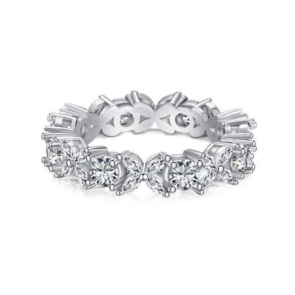Women's S925 Sterling Silver Geometric Love Flower Zircon Ring Electroplated