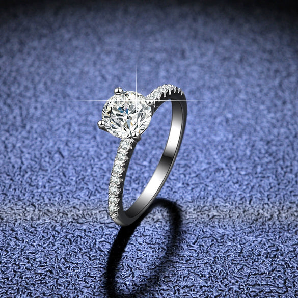 Women's S925 Sterling Silver Geometric Moissanite Four Claw Open Ring Light Luxury Style