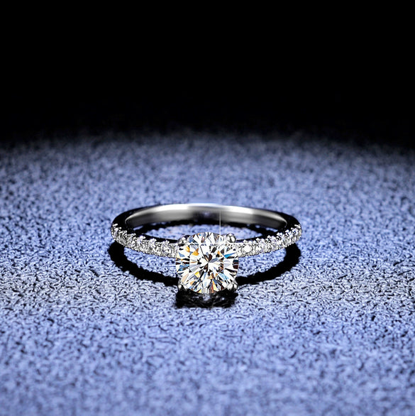 Women's S925 Sterling Silver Geometric Moissanite Four Claw Open Ring Light Luxury Style