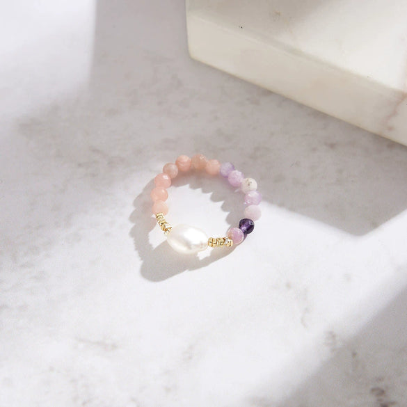 Women's S925 Sterling Silver Geometric Natural Baroque Freshwater Powder Opal Lilac Minimalist Electroplated Ring