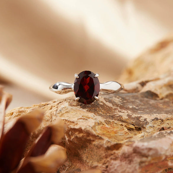 Women's S925 Sterling Silver Geometric Natural Topaz Garnet Citrine Amethyst Ring Set With Crystal