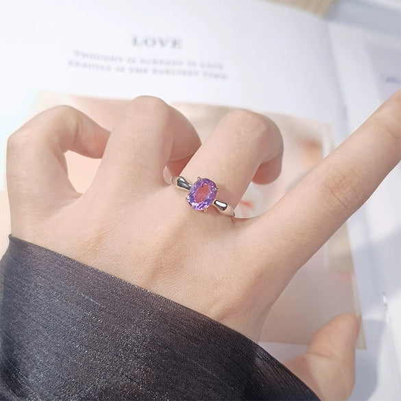 Women's S925 Sterling Silver Geometric Natural Topaz Garnet Citrine Amethyst Ring Set With Crystal