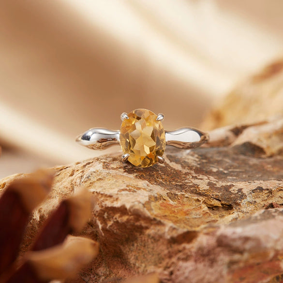 Women's S925 Sterling Silver Geometric Natural Topaz Garnet Citrine Amethyst Ring Set With Crystal