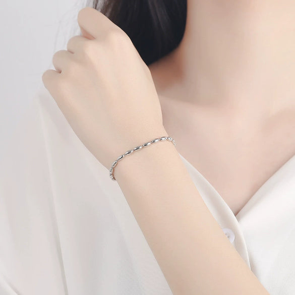 Women's S925 Sterling Silver Geometric Oval Beaded Bracelet With Electroplated Finish