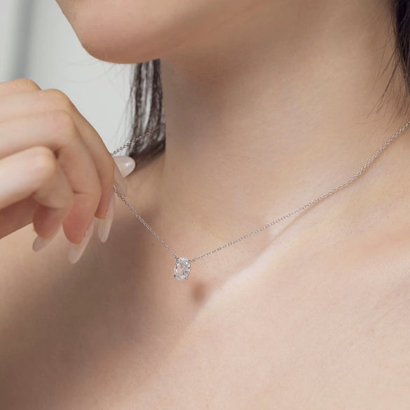 Women's S925 Sterling Silver Geometric Oval Ice Flower Cut Zircon Pendant Electroplated Necklace