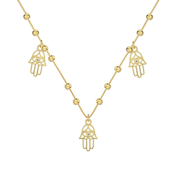 Women's S925 Sterling Silver Geometric Palm Shape Cut Out Ball Chain Necklace With Electroplating