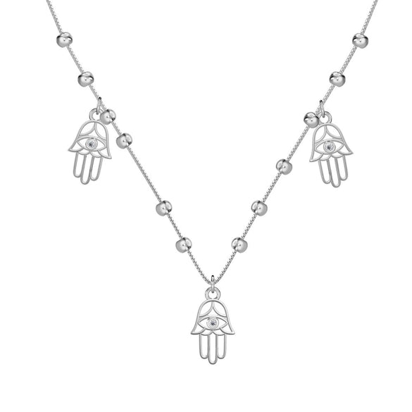 Women's S925 Sterling Silver Geometric Palm Shape Cut Out Ball Chain Necklace With Electroplating