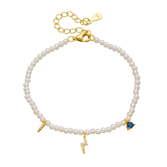 Women's S925 Sterling Silver Geometric Pearl Bracelet With Diamond Treatment