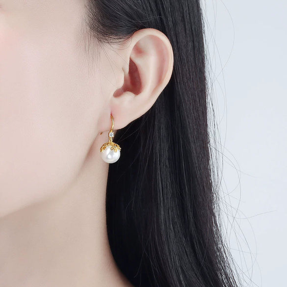 Women's S925 Sterling Silver Geometric Pearl Earrings Elegant Electroplated Fashion Jewelry