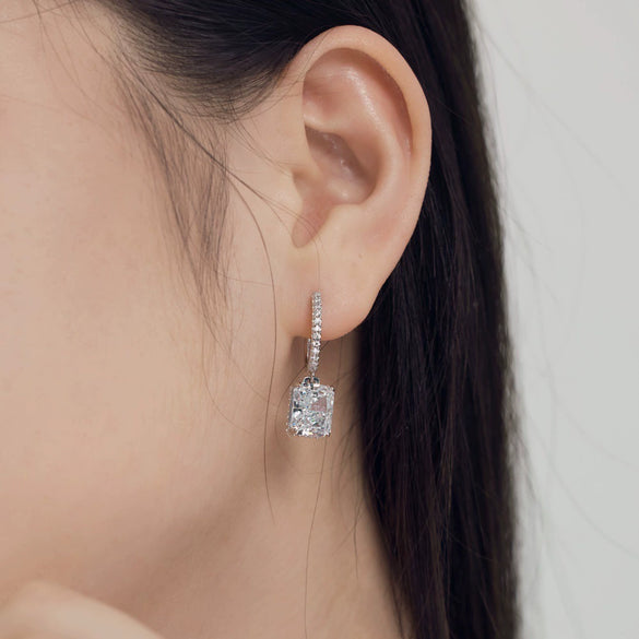 Women's S925 Sterling Silver Geometric Pendant Earrings With Ice Flower Cut Zircon And Electroplating Design