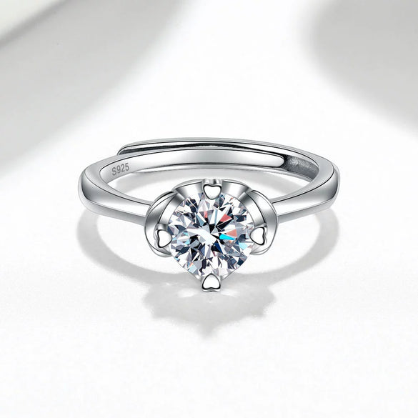 Women's S925 Sterling Silver Geometric Petal Open Ring Adjustable Simple Fashion Electroplated Ring