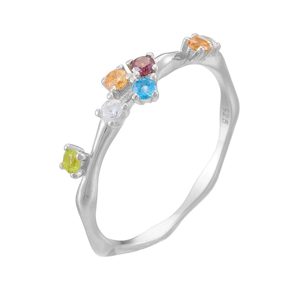 Women's S925 Sterling Silver Geometric Rainbow Zircon Inlaid Ring