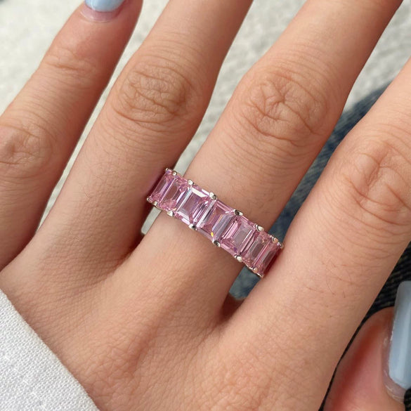 Women's S925 Sterling Silver Geometric Rectangular Ring With Electroplating And Full Diamondlike 5A Powder Zircon