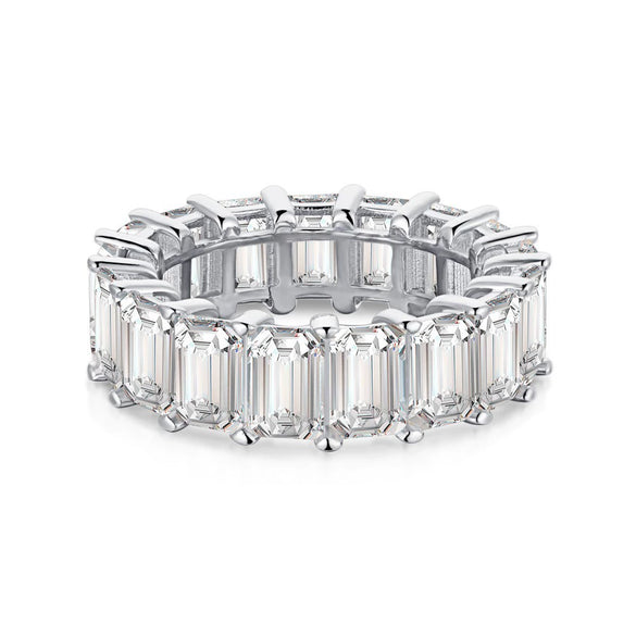 Women's S925 Sterling Silver Geometric Rectangular Ring With Electroplating And Full Diamondlike 5A Powder Zircon