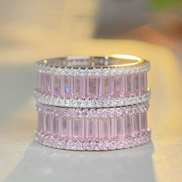 Women's S925 Sterling Silver Geometric Ring With High Carbon Diamond Electroplating